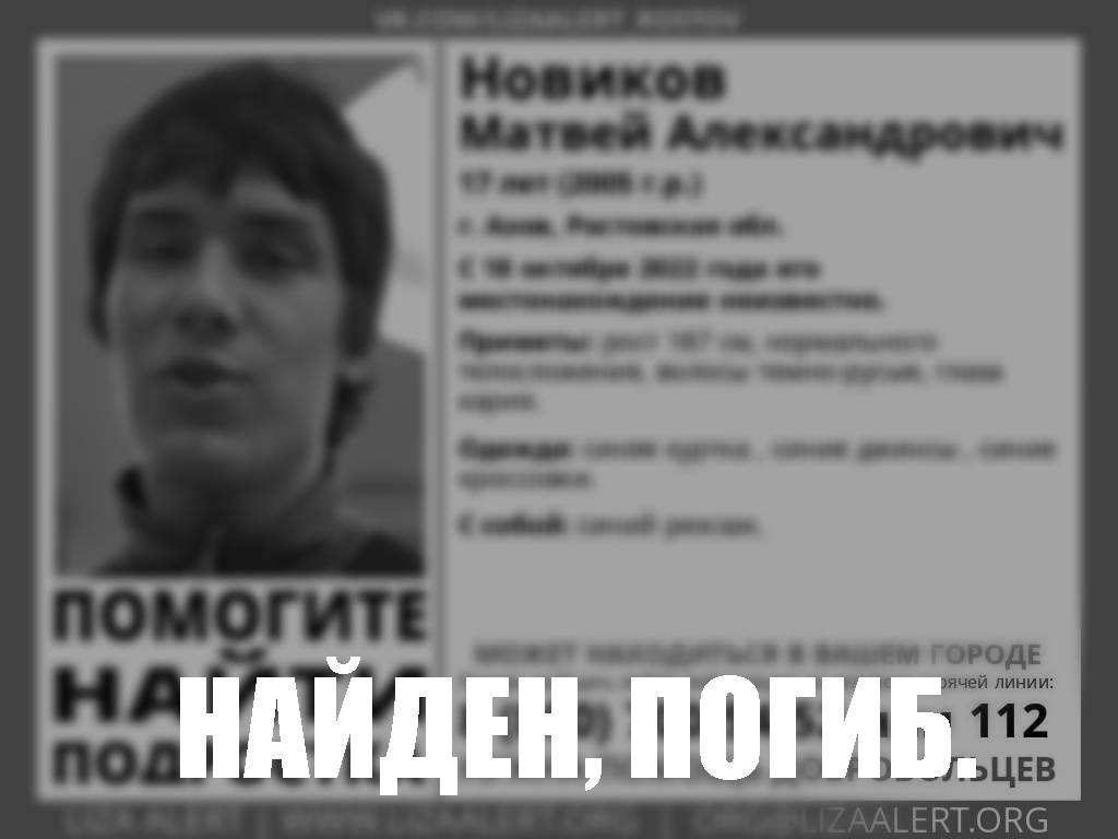 Пропавшего три недели назад в Ростовской области 17-летнего азовчанина нашли мертвым