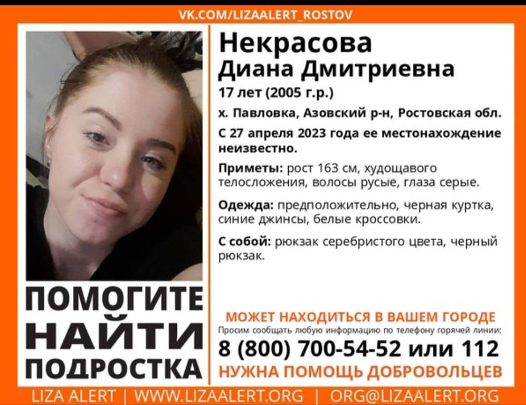 В Ростовской области разыскивают пропавшую 27 апреля 17-летнюю девушку