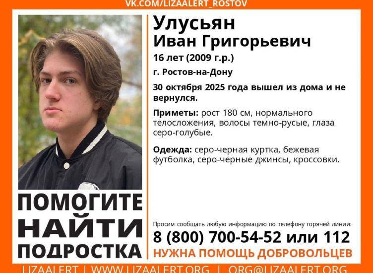 В Ростовской области ищут пропавшего 16-летнего Ивана Улусьяна